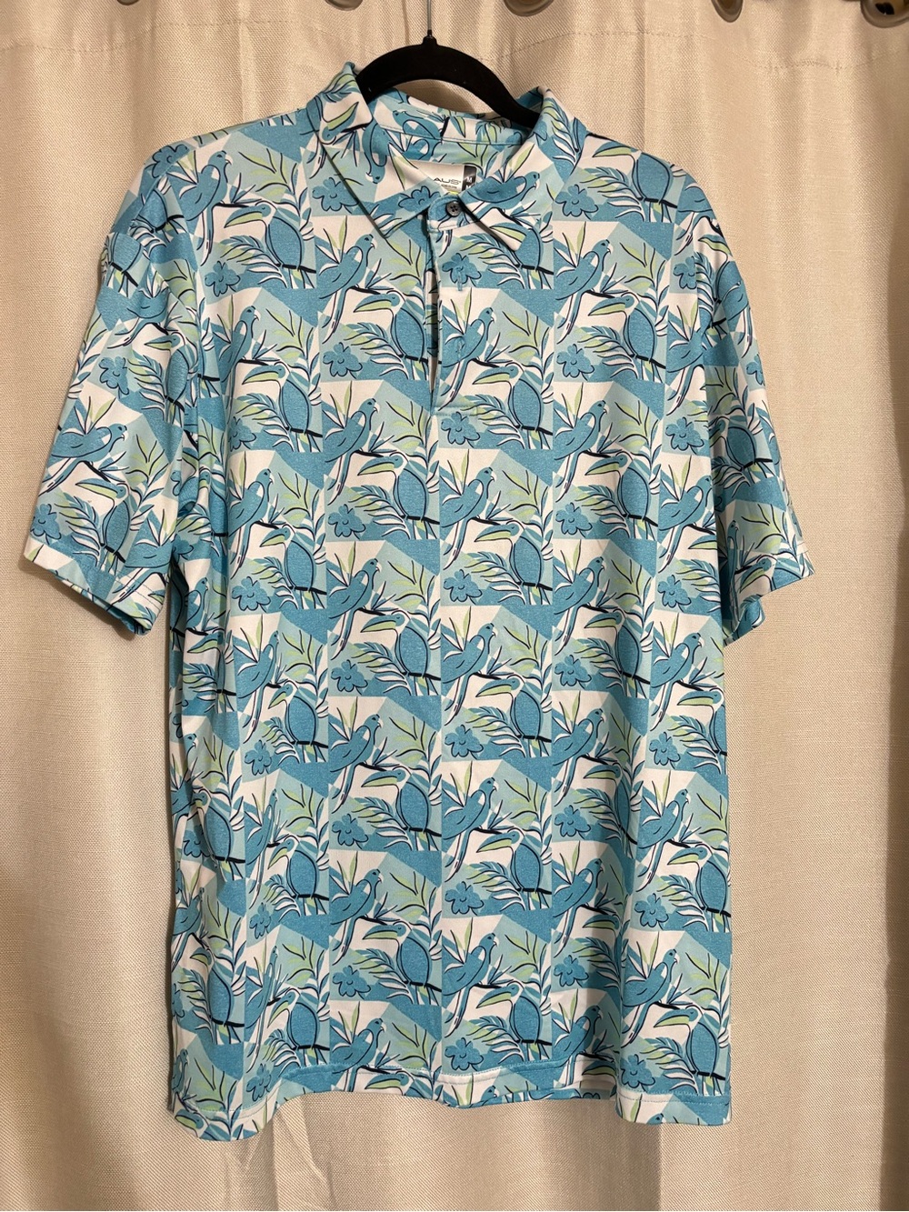 Men's Light Blue Tropical Print Polo Shirt